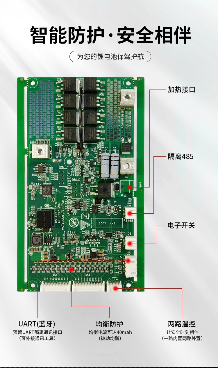 HS-037 6-16串50A戶外便攜電源BMS保護板(圖1)